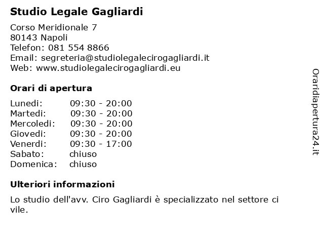 Orari di apertura Studio Legale Gagliardi Corso Meridionale